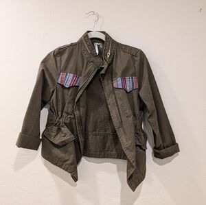 Olive Green Jacket with Patterned Accents